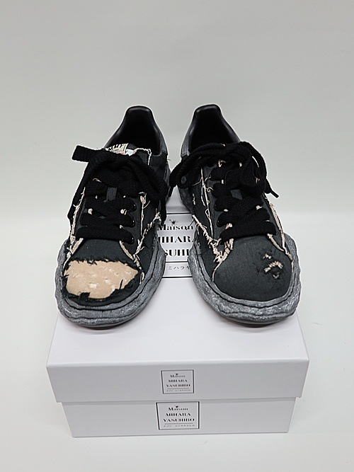 �㴰���Maison MIHARA YASUHIRO��CHARLES/original sole ripping and overdyeing canvas Low-Top sneakers/BLK/BLK