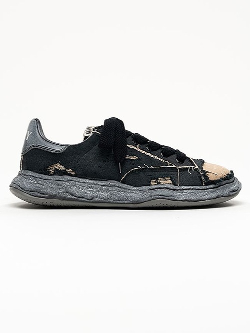 �㴰���Maison MIHARA YASUHIRO��CHARLES/original sole ripping and overdyeing canvas Low-Top sneakers/BLK/BLK