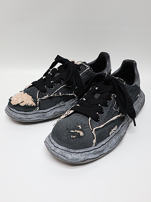�㴰���Maison MIHARA YASUHIRO��CHARLES/original sole ripping and overdyeing canvas Low-Top sneakers/BLK/BLK