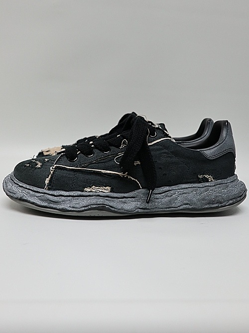 �㴰���Maison MIHARA YASUHIRO��CHARLES/original sole ripping and overdyeing canvas Low-Top sneakers/BLK/BLK