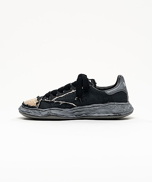 �㴰���Maison MIHARA YASUHIRO��CHARLES/original sole ripping and overdyeing canvas Low-Top sneakers/BLK/BLK