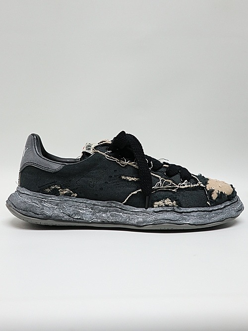 �㴰���Maison MIHARA YASUHIRO��CHARLES/original sole ripping and overdyeing canvas Low-Top sneakers/BLK/BLK