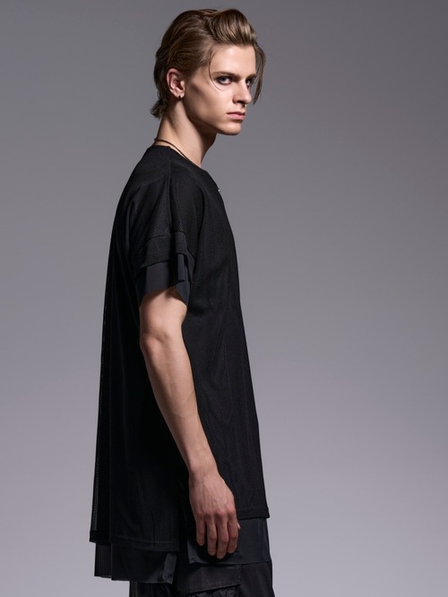 (ͽ���ʡ�7��8������ͽ��/kiryuyrik������奦����奦/Mesh Crew Neck Layered-T/Black