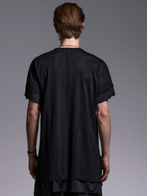 (ͽ���ʡ�7��8������ͽ��/kiryuyrik������奦����奦/Mesh Crew Neck Layered-T/Black