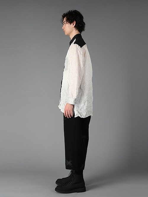 Ground Y�����饦��ɥ磻/PE TAFTA WH X BK STANDARD LONG SLEEVED SHIRT/WHITEBLACK