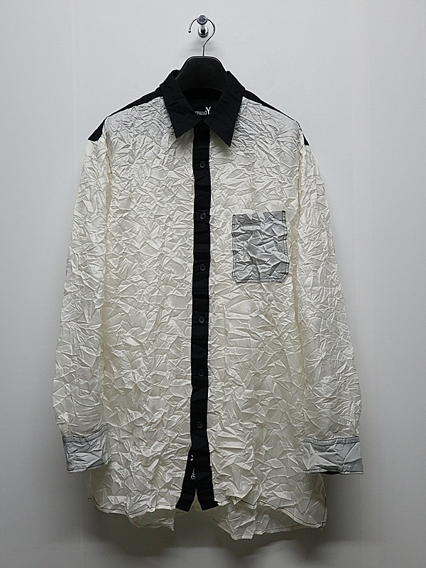 Ground Y�����饦��ɥ磻/PE TAFTA WH X BK STANDARD LONG SLEEVED SHIRT/WHITEBLACK