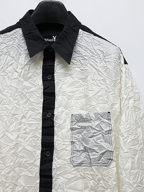 Ground Y�����饦��ɥ磻/PE TAFTA WH X BK STANDARD LONG SLEEVED SHIRT/WHITEBLACK