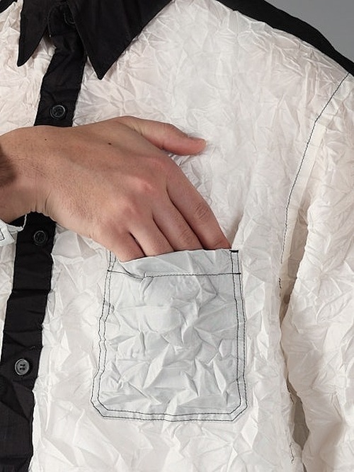 Ground Y�����饦��ɥ磻/PE TAFTA WH X BK STANDARD LONG SLEEVED SHIRT/WHITEBLACK