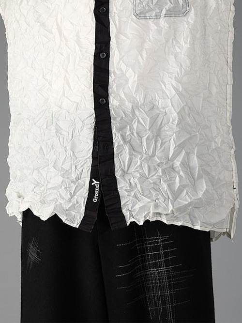 Ground Y�����饦��ɥ磻/PE TAFTA WH X BK STANDARD LONG SLEEVED SHIRT/WHITEBLACK