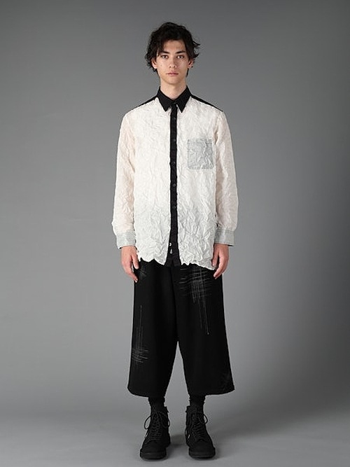 Ground Y�����饦��ɥ磻/PE TAFTA WH X BK STANDARD LONG SLEEVED SHIRT/WHITEBLACK
