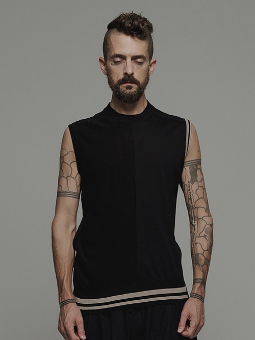 �㴰���nude:masahiko maruyama ���̡���:�ޥ��ҥ��ޥ���/16GG SLEEVELESS KNIT PULLOVER/Black-Beige