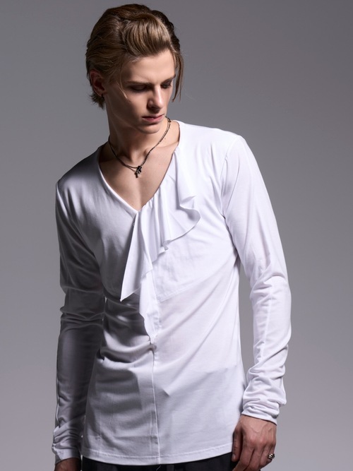 (ͽ���ʡ�3��4������ͽ��/kiryuyrik������奦����奦/BEATENJIKU W-Frill-V-Neck-T/White