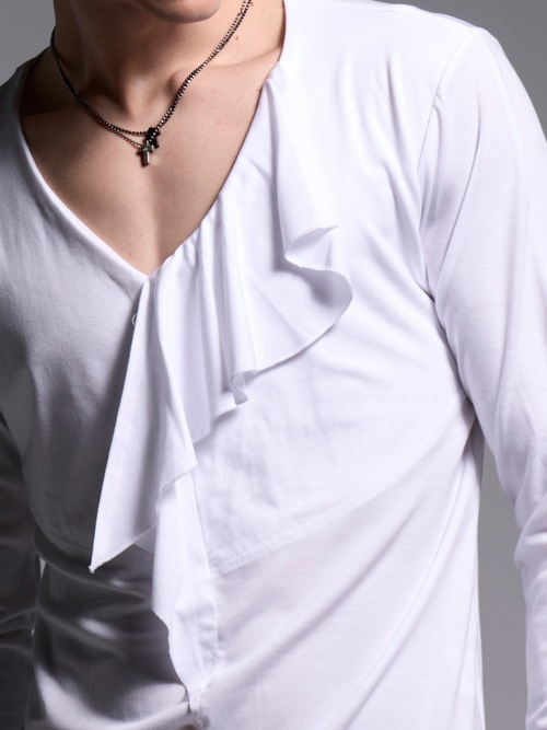 (ͽ���ʡ�3��4������ͽ��/kiryuyrik������奦����奦/BEATENJIKU W-Frill-V-Neck-T/White