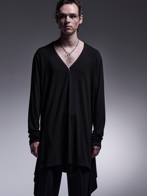 (ͽʡ121ͽ/kiryuyrik奦奦/Warm Jersey Henry Flare T-Shirt/Black