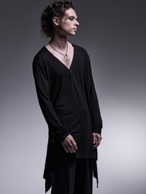 (ͽʡ121ͽ/kiryuyrik奦奦/Warm Jersey Henry Flare T-Shirt/Black