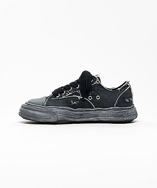 Maison MIHARA YASUHIRO��PETERSON23/original sole ripping and overdyeing canvas Low-Top sneaker/BLK/BLK