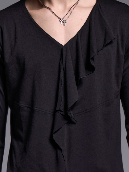 (ͽ���ʡ�3��4������ͽ��/kiryuyrik������奦����奦/BEATENJIKU W-Frill-V-Neck-T/Black