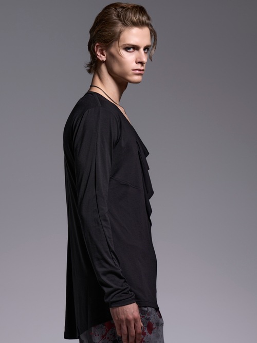 (ͽ���ʡ�3��4������ͽ��/kiryuyrik������奦����奦/BEATENJIKU W-Frill-V-Neck-T/Black