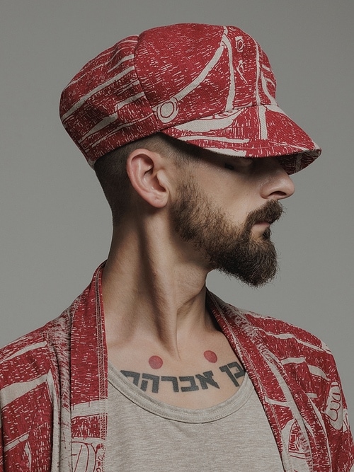 �㴰���nude:masahiko maruyama ���̡���:�ޥ��ҥ��ޥ���/Linen Viyella Pigmant Print CASQUETTE/Ecru-Red