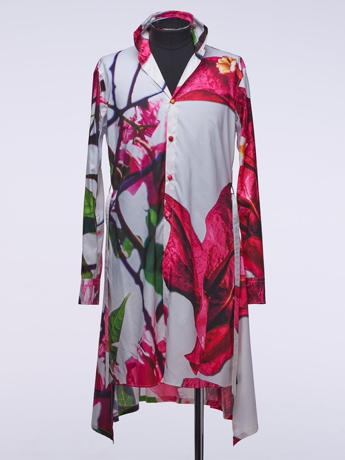 �㴰���THE ONENESS�ʥ����ͥ���/Recycled PE Taffeta Bougainvilea Stand Collar Flare Shirt/Bougainvilea