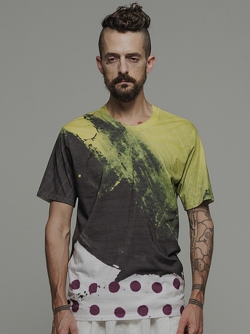 �㴰���nude:masahiko maruyama ���̡���:�ޥ��ҥ��ޥ���/30 Cotton Jersey INKJET PRINT T SHIRT/Yellow-Black Paint