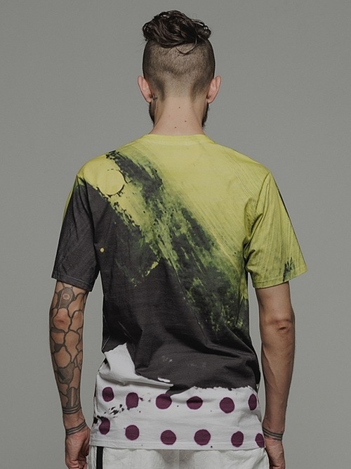 �㴰���nude:masahiko maruyama ���̡���:�ޥ��ҥ��ޥ���/30 Cotton Jersey INKJET PRINT T SHIRT/Yellow-Black Paint
