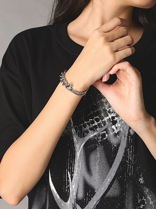 Ground Y�����饦��ɥ磻/BRASS DOUBLE CHAIN BRACELET/SILVER