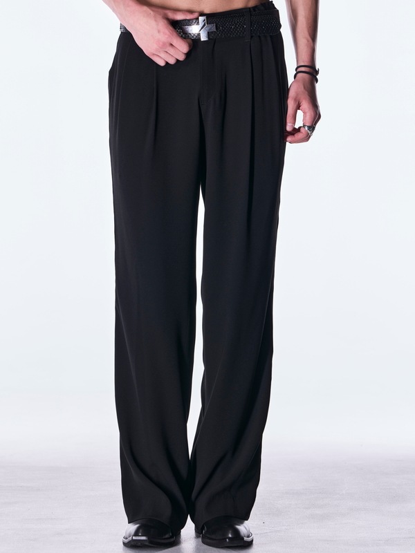 (ͽ���ʡ�8������9������ͽ��/kiryuyrik������奦����奦/Back Satin Wide Slacks/Black