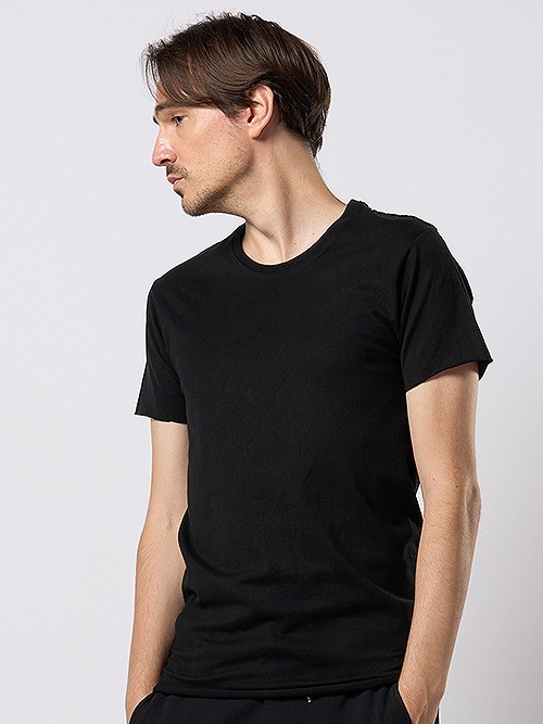 wjk�����֥른��������/cut-off crew-neck S/S/deep black