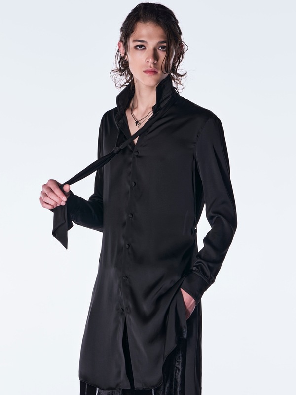 (ͽ���ʡ�8������9������ͽ��/kiryuyrik������奦����奦/Vintage Satin Stand Collar Shirt/Black