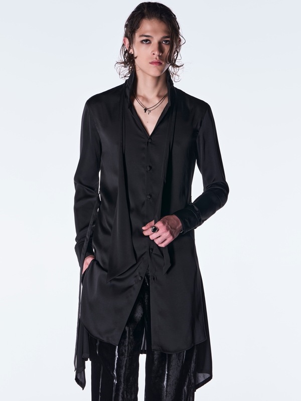 (ͽ���ʡ�8������9������ͽ��/kiryuyrik������奦����奦/Vintage Satin Stand Collar Shirt/Black
