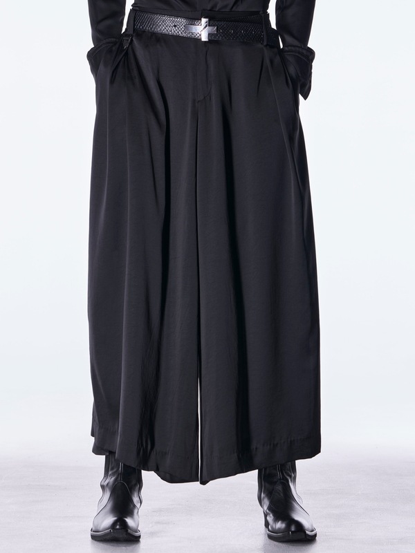 (ͽ���ʡ�8������9������ͽ��/kiryuyrik������奦����奦/Vintage Satin Wide Tuck Slacks/Black