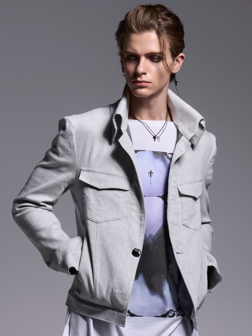 (ͽ���ʡ�4��5������ͽ��/kiryuyrik������奦����奦/Denim Napoleon Blouson/Gray