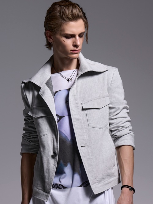 (ͽ���ʡ�4��5������ͽ��/kiryuyrik������奦����奦/Denim Napoleon Blouson/Gray