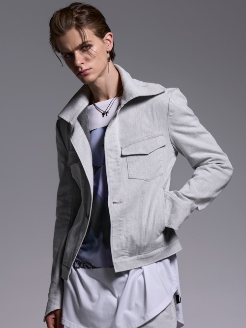 (ͽ���ʡ�4��5������ͽ��/kiryuyrik������奦����奦/Denim Napoleon Blouson/Gray