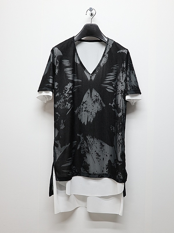 �㴰���kiryuyrik������奦����奦/Opal Mesh Layered T-Shirt/BlackWhite