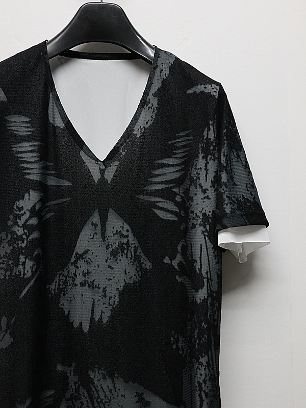 �㴰���kiryuyrik������奦����奦/Opal Mesh Layered T-Shirt/BlackWhite