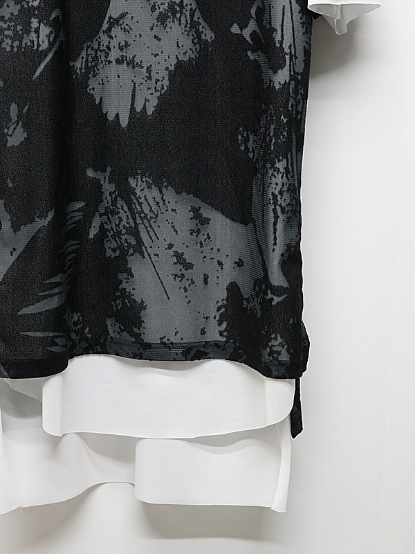 �㴰���kiryuyrik������奦����奦/Opal Mesh Layered T-Shirt/BlackWhite