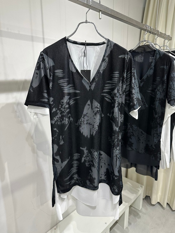 (ͽ���ʡ�8������9������ͽ��/kiryuyrik������奦����奦/Opal Mesh Layered T-Shirt/BlackWhite