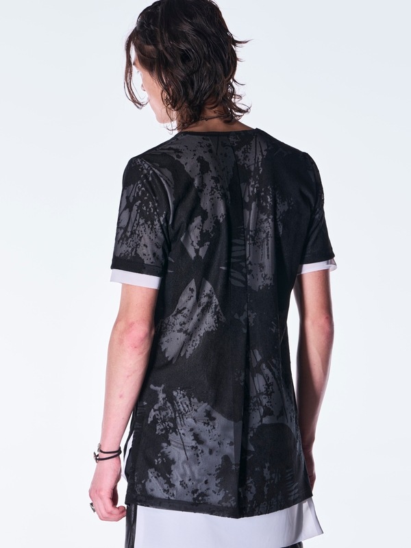 (ͽ���ʡ�8������9������ͽ��/kiryuyrik������奦����奦/Opal Mesh Layered T-Shirt/BlackWhite