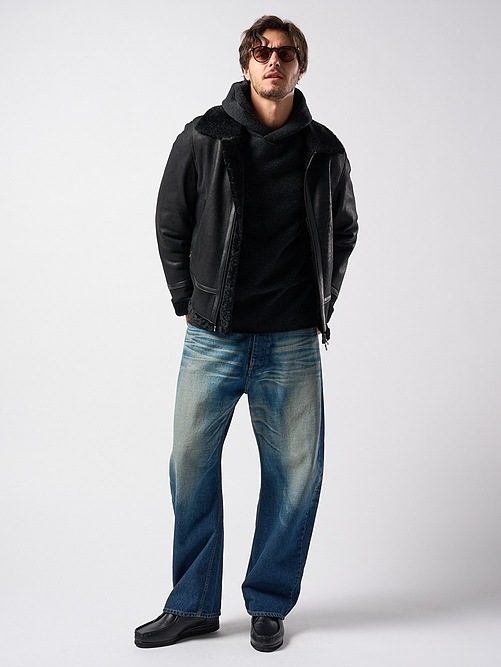 wjk֥른/back pile hoodie/black