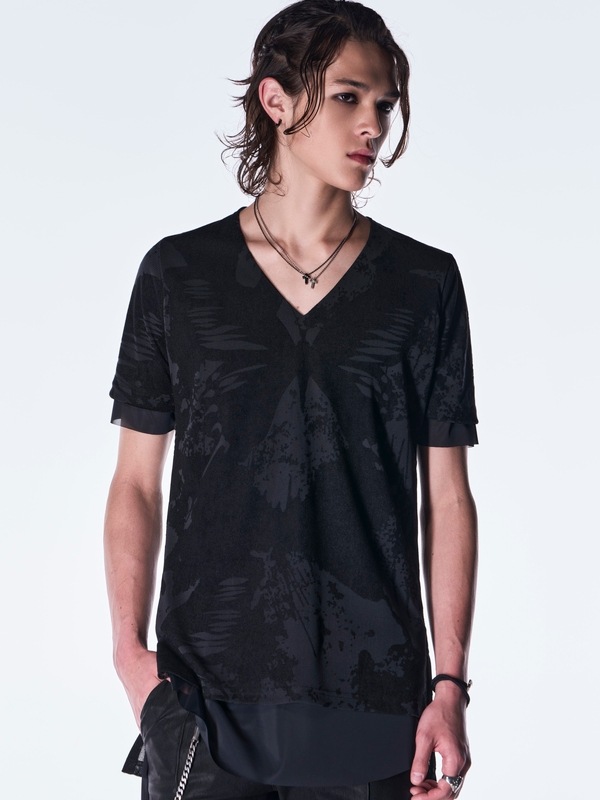 (ͽ���ʡ�8������9������ͽ��/kiryuyrik������奦����奦/Opal Mesh Layered T-Shirt/BlackBlack