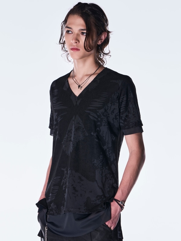 (ͽ���ʡ�8������9������ͽ��/kiryuyrik������奦����奦/Opal Mesh Layered T-Shirt/BlackBlack