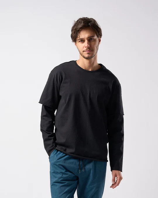 �㴰���wjk�����֥른��������/layered cut-off L/S/black