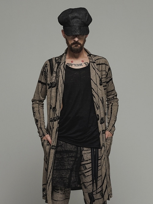�㴰���nude:masahiko maruyama ���̡���:�ޥ��ҥ��ޥ���/40 Linen Jersey Pigment Print CARDIGAN/Black-Beige
