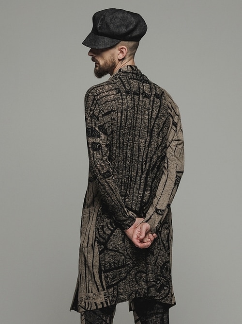 �㴰���nude:masahiko maruyama ���̡���:�ޥ��ҥ��ޥ���/40 Linen Jersey Pigment Print CARDIGAN/Black-Beige