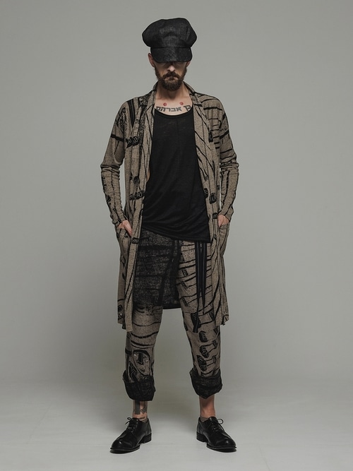 �㴰���nude:masahiko maruyama ���̡���:�ޥ��ҥ��ޥ���/40 Linen Jersey Pigment Print CARDIGAN/Black-Beige