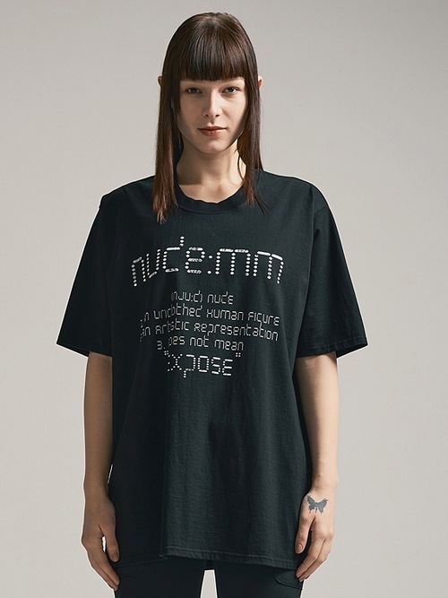 (ͽ)79ͽ/nude:masahiko maruyama ̡:ޥҥޥ/40/2 28GG Jersey SHORT SLEEVE CRACKED PRINT T SHIRT/Black