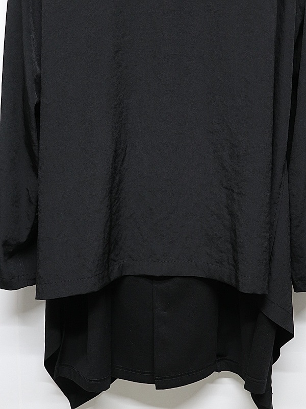 Ground Y�����饦��ɥ磻/TA/PE CREPE DE CHINE+SILICON JERESY FRONT DRAPE T-SHIRT/BLACK