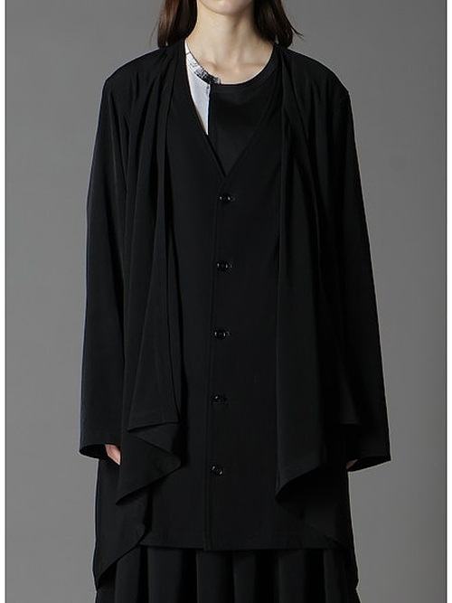 Ground Y�����饦��ɥ磻/TA/PE CREPE DE CHINE+SILICON JERESY FRONT DRAPE T-SHIRT/BLACK